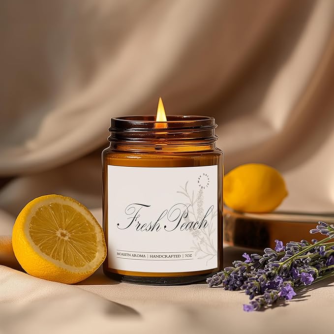 MOASITN Fresh Peach Scented Candles for Home|Sweet Orange,Peach,Floral Scented Soy Candle| Longlasting Aromatherapy Candle Gift for Women,Men for Birthday,Summer,Holiday|7oz