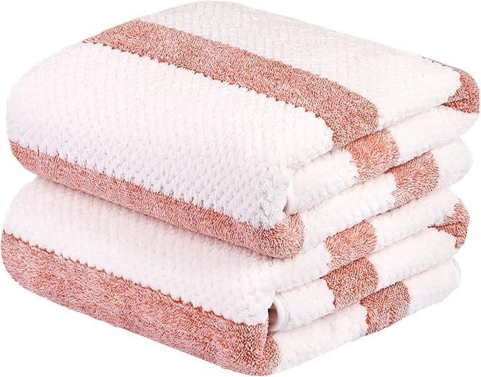 JML Microfiber Bath Towels, Bath Towel 2 Pack(30" x 60"), Oversized, Soft, Super Absorbent and Fast Drying, Multipurpose Use for Sports, Fitness, Yoga, Waffle Stripe Orange