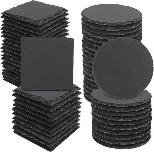 60 Pack 4 Inch Slate Coasters,Coaster for Drinks, Black Stone Coasters with Anti-Scratch Bottom, Ideal for Home Decor, Bar, Housewarming Gifts, and Laser Engraving KUKLIPJIM