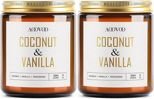 AOOVOO Coconut Vanilla Candles - 18 oz Scented Candles, Aromatherapy Candle, Soy Candle for Home Scented