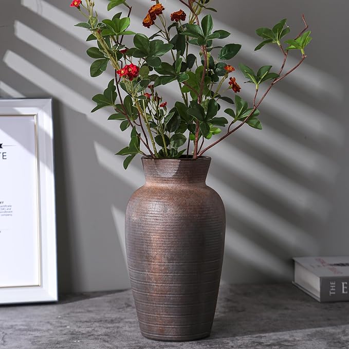 Farmhouse Vase for Home Decor, Vintage Rustic Terracotta Flower Vase Suitable for Home Decor, Living Room, Shelf, Dining Table. 10.9IN ZSHLXM