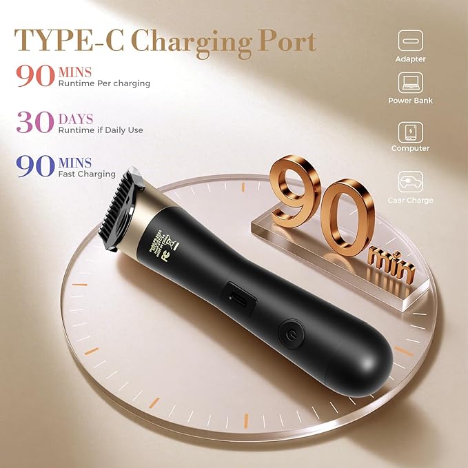 Bikini Trimmer for Women, 2 in 1 Electric Shaver for Women, Bikini Razor Waterproof IPX7 with LED, Pubic Hair Trimmer for Leg Arm Underarm Bikini Area, Christmas Gift Box for Friends - Black Gold