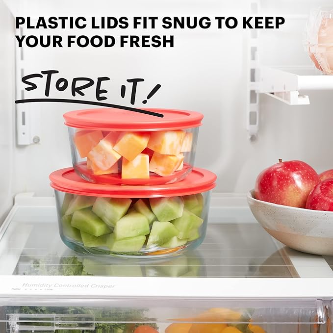 Pyrex Simply Store 2-Pack (4 & 7 Cup) Large Glass Food Storage Containers Set, Snug Fit Non-Toxic Plastic BPA-Free Lids, Freezer Dishwasher Microwave Safe