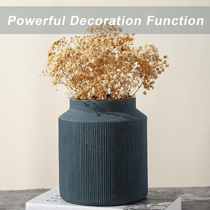 Farmhouse Vase for Home Decor, Vintage Rustic Terracotta Flower Vase Suitable for Home Decor, Living Room, Shelf, Dining Table. 7IN. Blue