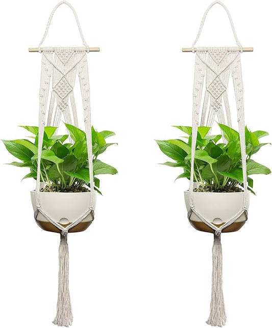 USLAI Plant Basket, Indoor Outdoor, 47 Inch, Up to 4-12 inch Pot, Heavy 20lb Planters, Macrame Extra Long Strong Hanging Planter Basket, Boho Home Decor, Set of 2 (POTS NOT Included)