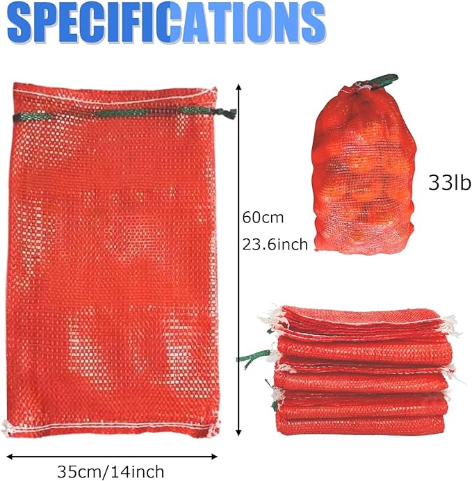 10 Pack Mesh Onion Bags, 14"×24" Reusable Vegetable Produce Bags 33LB with Drawstring for Onions Vegetables Crawfish Citrus Firewood