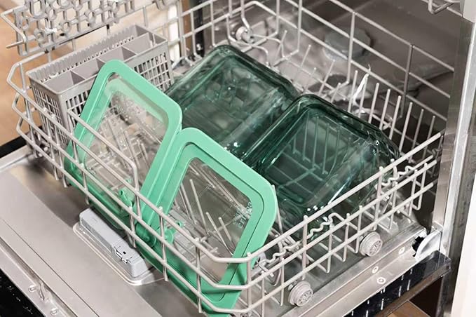 Crispa Teal Glass Food Storage Containers with Silicone Lids, 100% Plastic-Free, Leakproof Airtight, Microwave/Freezer Storage Containers/Glass Meal Prep Containers 4-Pack 21oz & 37oz