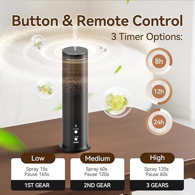 Waterless Diffuser Bluetooth Oil Diffuser Corded Essential Oil Diffuser for Home,Office,Hotel - Scent Diffuser Kit with 300ml Fragrance Included,Remote Controlled,Black