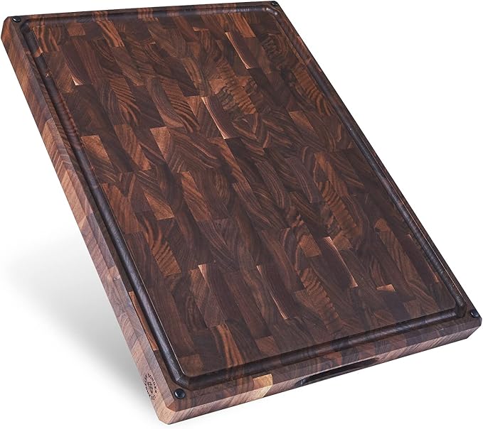 Sonder Los Angeles, Made in USA, Large Thick End Grain Walnut Wood Cutting Board with Non-Slip Feet, Juice Groove for Kitchen 20x15x1.5 in (Gift Box Included)