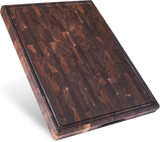 Sonder Los Angeles, Made in USA, Large Thick End Grain Walnut Wood Cutting Board with Non-Slip Feet, Juice Groove for Kitchen 20x15x1.5 in (Gift Box Included)