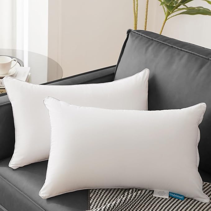 Oubonun 14 x 22 Pillow Inserts (Set of 2) - Lumbar Pillow with 100% Cotton Cover - Rectangle Square Interior Sofa Pillow Inserts - Decorative Pillow Insert Pair - White Couch Pillow