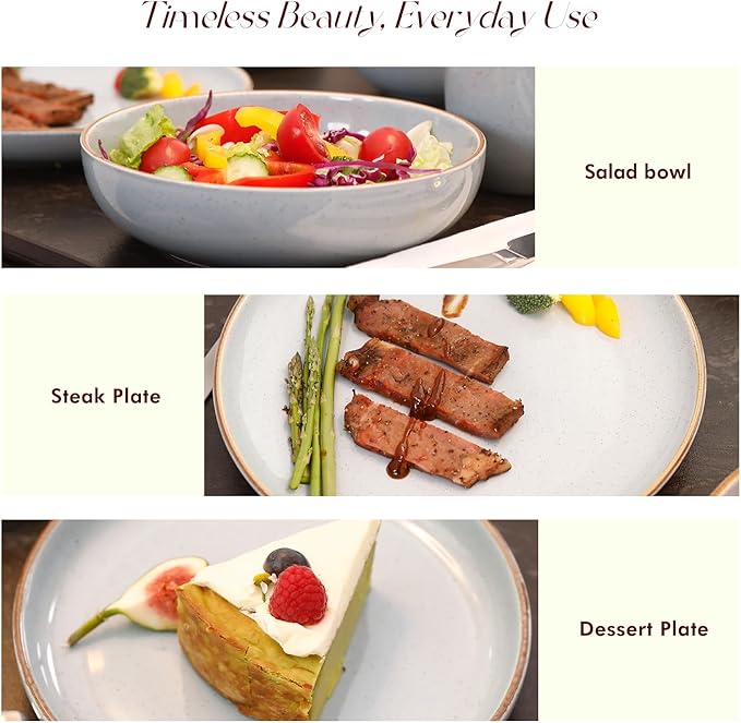 Stoneware Euro-Nordic 20pc Dinnerware Set, Shiny Light Blue with Speckle Effect