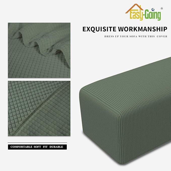 Easy-Going Stretch Ottoman Cover Folding Storage Stool Furniture Protector Soft Rectangle slipcover with Elastic Bottom (Large, Greyish Green)