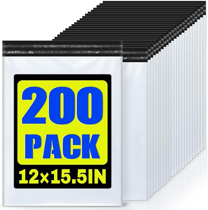 200 Pcs Poly Mailers Shipping Bags 12x15.5 Inch Packaging Clothes Polymailers Envelopes Mailing Package Self Seal Shipping Envelopes Waterproof Poly Bags Small Business Supplies Package White