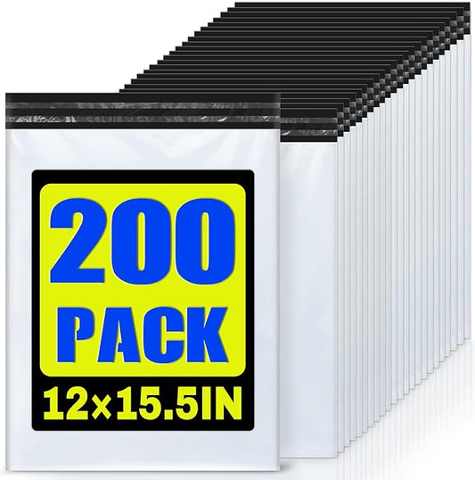 200 Pcs Poly Mailers Shipping Bags 12x15.5 Inch Packaging Clothes Polymailers Envelopes Mailing Package Self Seal Shipping Envelopes Waterproof Poly Bags Small Business Supplies Package White