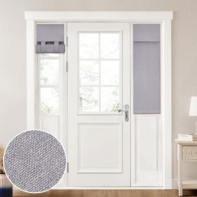 HOMEIDEAS 100% Linen Blackout Sidelight Curtains for Front Door, Side Door Window Curtains, Small Window,Thermal Insulated Covering, 1 Panel, W12 X L40 Inch, Light Gray