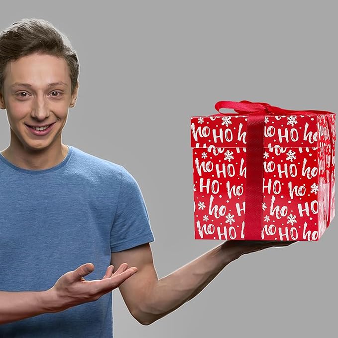 Jaywayang 5 Pack Red Christmas Gift Boxes with Lids, Ribbons and Tissue Papers Square Gift Boxes - 7.1 Inch - Presents Wrapping Christmas Gift Holiday New Year Party Favor Boxes.