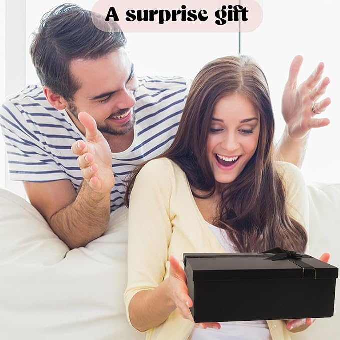 Nsmykhg Luxury Gift Box With Lid & Ribbon, 5 Pack 11.4x8.7x4.1 - Elegant Wedding & Birthday Packaging, Perfect For Shoes, Clothing & Bridal Gifts (Black)