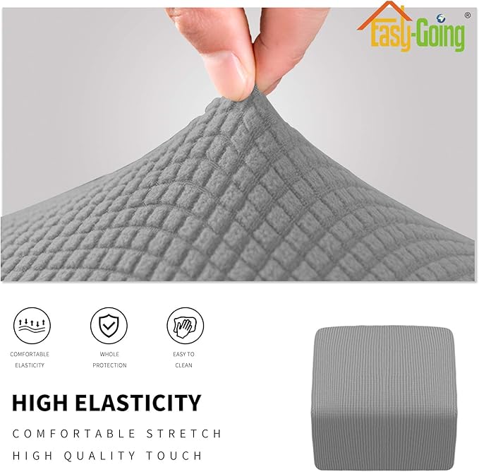 Easy-Going Stretch Ottoman Cover Folding Storage Stool Furniture Protector Soft slipcover with Elastic Bottom (X-Small,Light Grey)