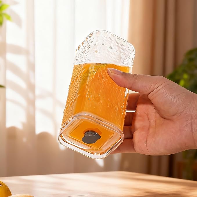 Glass Cups with Lid and Straw 4 Sets, 13OZ Square Embossed Beaded Glass Tumbler with Lid and Straw for Whiskey Cocktail Beer, Iced Coffee, Hot/Cold Drinks