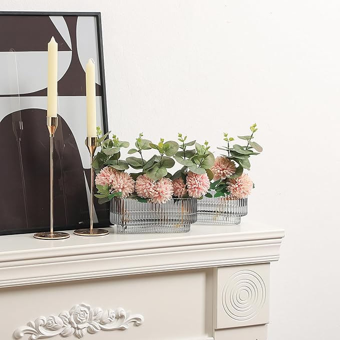 Ribbed Glass Vases, Small Vases for Flowers Set of 2, Black Glass Vase for Centerpieces, Rectangle Bud Vases for Living Room, Bedroom, Kitchen, Dining Table, Shelf, Wedding