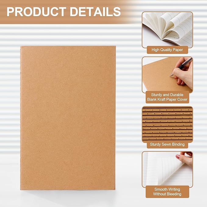 30PCS A5 Lined Composition Notebooks Bulk, 8.3x5.5 Inches Lined Paper Journaling Notebooks, 60 Pages Lined Kraft Notebook Set for Work, School, Student,Kids and Writing