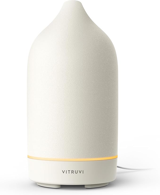 Vitruvi Stone Diffuser, Ceramic Ultrasonic Essential Oil Diffuser for Aromatherapy | Ceramic Diffuser, Diffusers for Home, Oil Diffuser, Housewarming Gift, Original Diffuser | White, 90ml Capacity