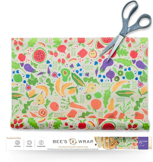 Bee's Wrap Beeswax Wraps for Food - Cut to Size 14x52" Wax Paper Roll - Made in USA Reusable Waxed Paper & Bowl Covers - Organic & Eco-Friendly Alternative to Aluminum Foil, Garden Party