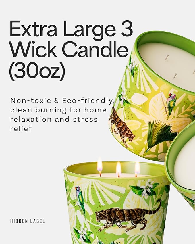 Verbena & Fig Leaf Scented Candle, Large Natural Candles Non Toxic for Home Scented, 30oz Soy Wax, 3 Wicks, Luxury Aromatherapy Candles | 100+ Hour Slow-Burn for Home Decor,Stress Relief,SPA