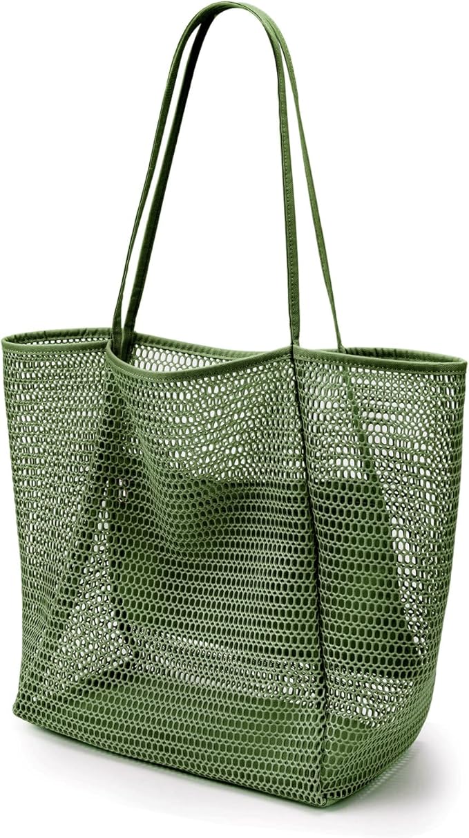 KALIDI BeachNylon Mesh Tote Bag, Casual Tote Bag Hobo Women Foldable MAX 23L Shoulder Bag For Beach Picnic Vacation