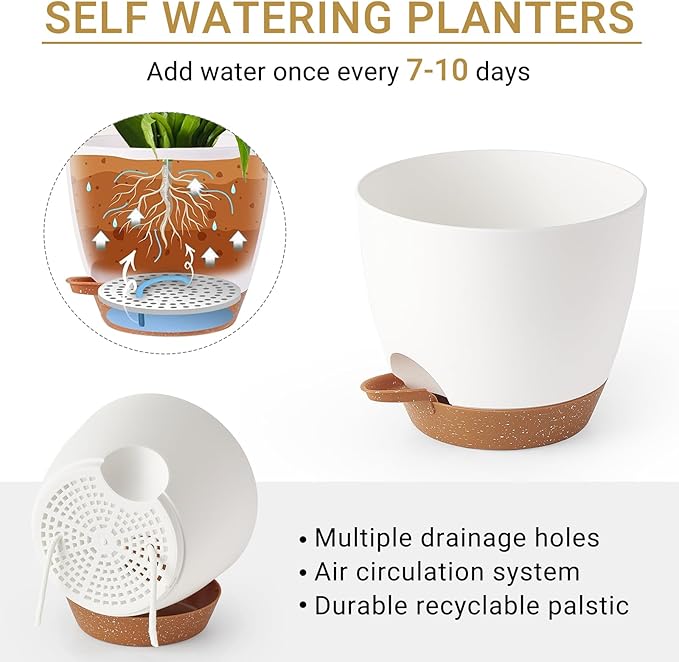 Mkono 6.5 Inch Hanging Planters, Macrame Plant Hangers with Self Watering Plant Pots Indoor Set of 2 Hanging Baskets Flower Pot Holders with Hooks No Tassels for Boho Home Decor, Ivory