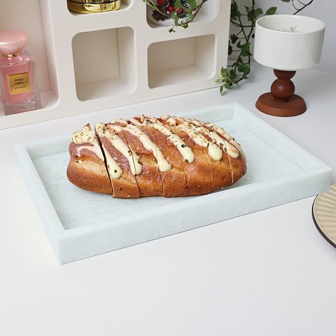 Yew & Tulip Natural Marble Vanity Tray, Luxury Stone with Light Green Textures Serving Tray for Bathroom, Kitchen, Vanity, Home Decor, Wedding etc. (12" x 8" x 1.2")