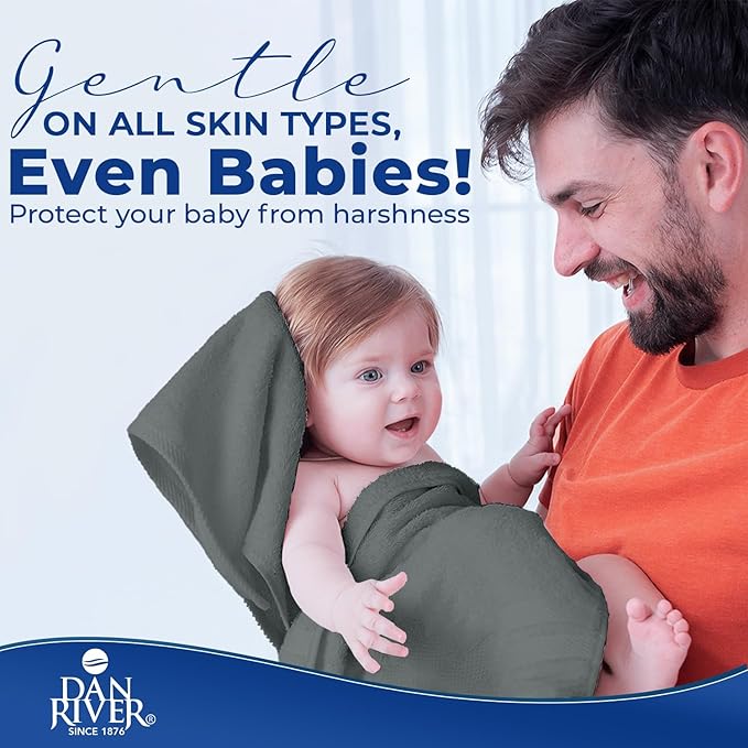 DAN RIVER 8 PC Luxury Bath Towels for Bathroom, 2 Bath, 2 Hand, and 4 Wash Cloths, 600 GSM 100% Ring Spun Cotton Towel Set, Highly Absorbent, Gym, Hotel, and Spa, Grey