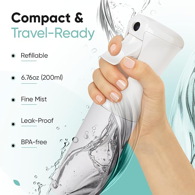 Aquableu Spray Bottle for Hair – Continuous Mist Spray Bottle for Hair Care, Styling, Cleaning, Plants, Pets & Essential Oils (Variety Pack of 2 - Black & White, 6.76oz/200ml)