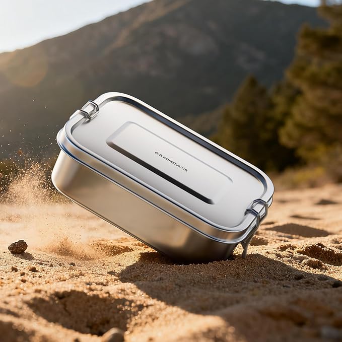 G.a HOMEFAVOR Bento Lunch Box, Stainless Steel Lunch Containers Leakproof with Removable Divider, Metal Lunch Containers, 800 ml, Dishwasher Safe