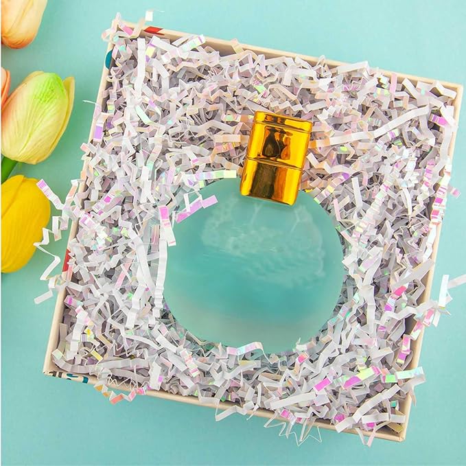 8.5oz Crinkle Paper Filler, Gift Baskets Gift Boxes Crafts Shredded Cut Paper Packaging Decorative Stuffing & Cushioning Confetti for Easter Birthday Wedding Party Favor Diamond White