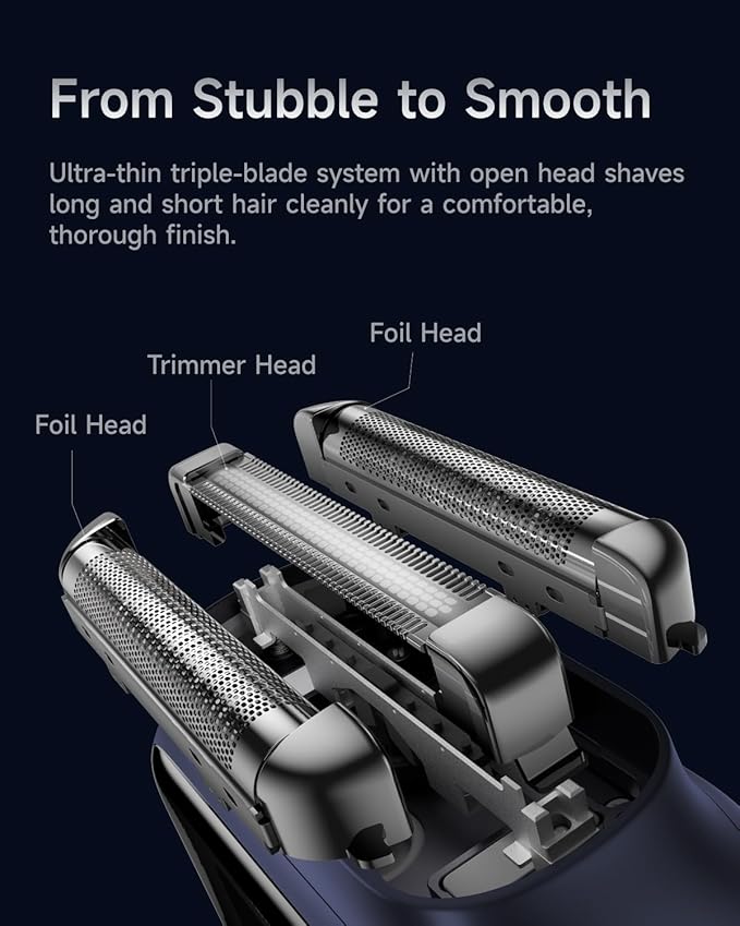 Laifen P3 Pro 3-Blade Electric Shaver Set – Includes P3 Pro Shaver, Travel Pod & Non-Slip Pad, Dual Linear Motors 12,000 Cuts/Min, 100-Min Runtime, IPX7 Waterproof (Royal Blue)