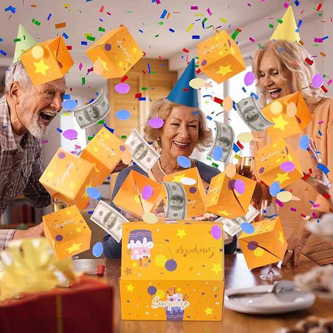BABORUI Birthday Money Explosion Surprise Gift Box with Confetti and Cash for Women, Men and Kids