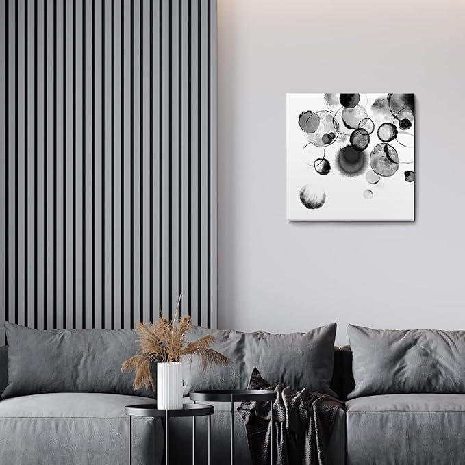 Bedroom Decor Wall Art Black and White Bubbles Prints Pictures Framed Canvas Artwork Wall Art for Bathroom Kitchen Office Modern Ink and Wash Painting Decorations Size 20x20 inches Ready to Hang