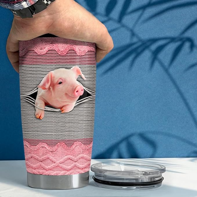 SANDJEST Pig Tumbler 20oz Stainless Steel Insulated Tumblers Coffee Travel Mug Cup Funny Pig Gifts for Women Girls Gift for Birthday Christmas
