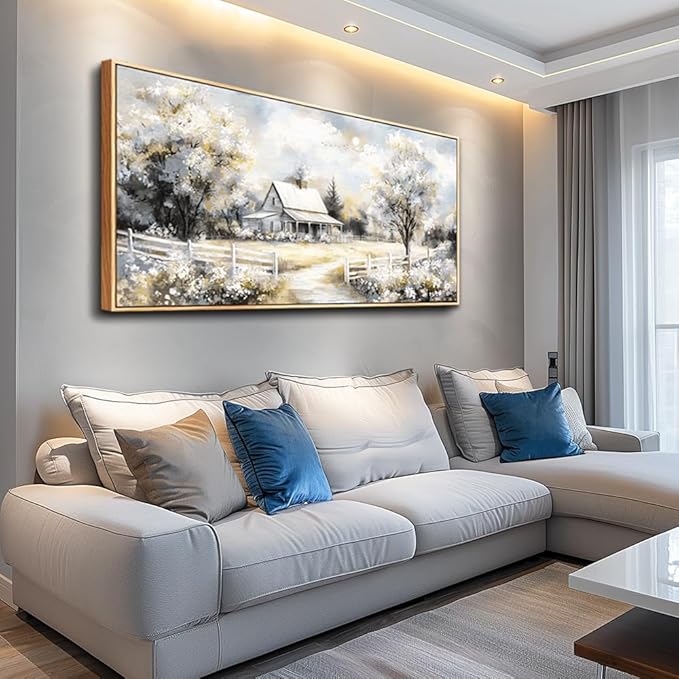 QIYILEXWART Large Wall Decor For Living Room Canvas Wall Art For Office Modern Wall Decorations For Bedroom Forest Cabin Landscape Painting Farmhouse Pictures Artwork Room Home Decor 24x48 In