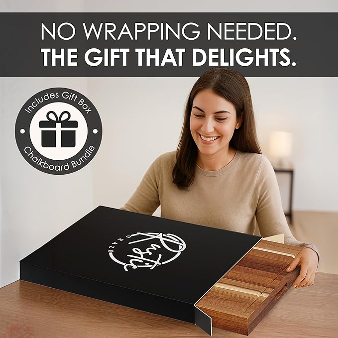 33"x 24" EXTRA LARGE Acacia Wood Cutting Board for Kitchen w/Juice Grooves, Tray Handles, Gift Box, Butcher Block, Serving & Charcuterie Tray, 10 Chalkboard Labels w/Chalk Pens
