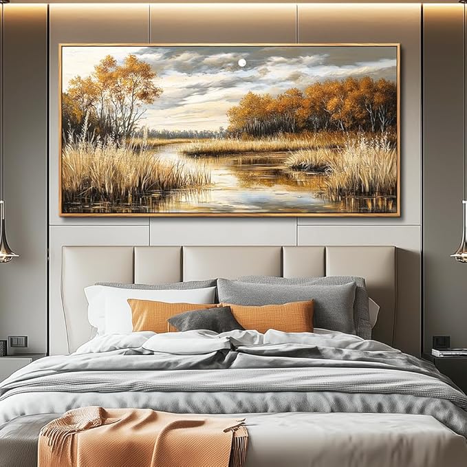QIYILEXWART Canvas Wall Art For Living Room Large Wall Decor For Office Bedroom Decorations Trees and Rivers Landscape Pictures Farmhouse Painting Artwork Room Wall Mural Aesthetic Home Decor 30x60 In