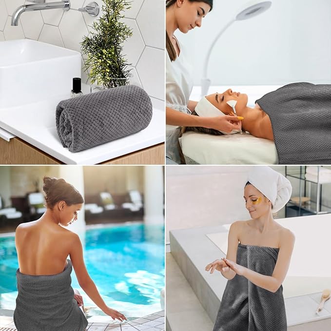 HOMEXCEL Bath Towel Set Pack of 4, 30 x 60 Inches Large Microfiber Bath Towels, Soft, Absorbent, and Quick Dry Towels for Bathroom, Pool, Beach, Swim, and Yoga, Large Bathroom Towels, Grey