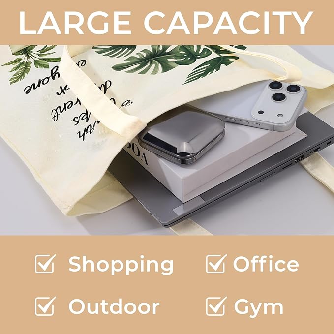 Cute Aesthetic Canvas Tote Bag for Women, Reusable Foldable Shopping Cotton Shoulder Totebag with Zipper Pocket