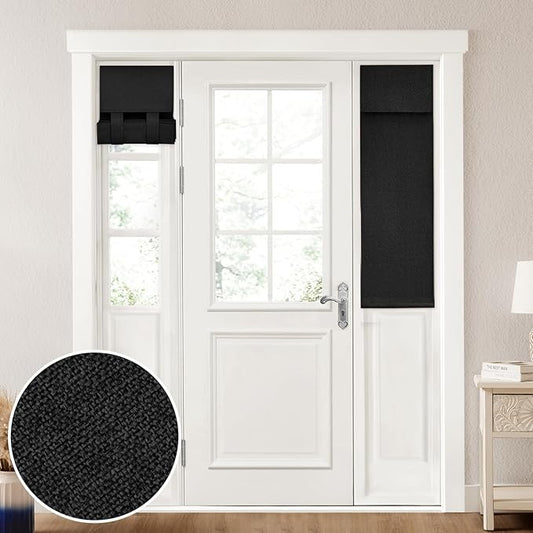 HOMEIDEAS 100% Linen Blackout Sidelight Curtains for Front Door, Side Door Window Curtains, Small Window,Thermal Insulated Covering, 1 Panel, W12 X L40 Inch, Black