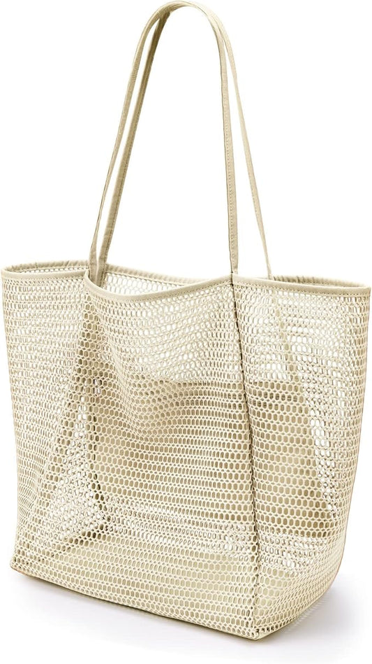 KALIDI BeachNylon Mesh Tote Bag, Casual Tote Bag Hobo Women Foldable MAX 23L Shoulder Bag For Beach Picnic Vacation