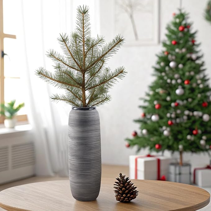 ALMA Black Tall Floor Vase for Pampas Grass, 18'' Gray Extra Large Floor Vase for Home Decor, Big Unique Ceramic Flower Vases for Living Room Floor,Fireplace,Mantel Decoration