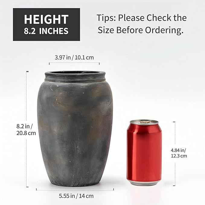 8.2 Inch Ceramic Terracotta Rustic Vase Home Decor Farmhouse Decorative Vase for Living Room Entryway Floor Holiday Wedding-Black Bronze