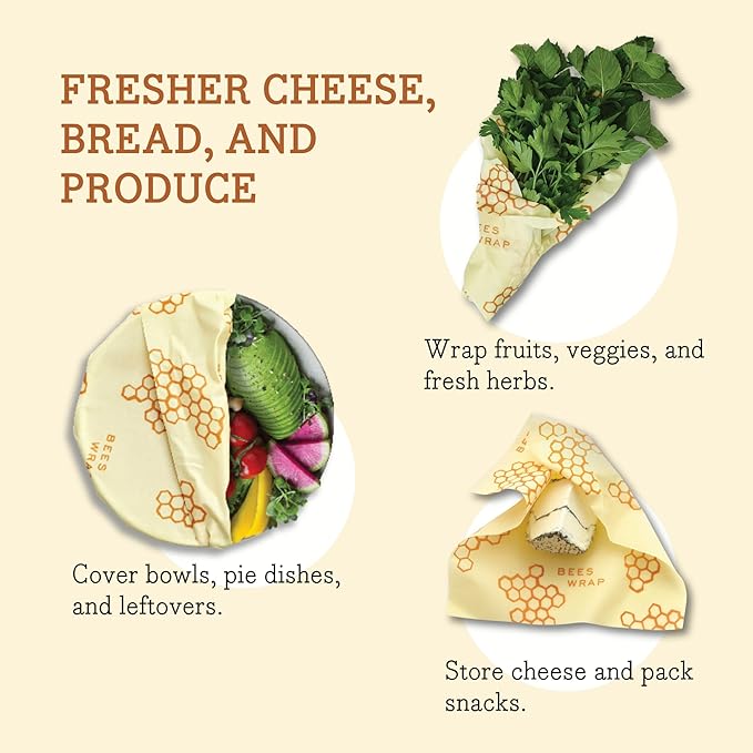 Bee's Wrap Beeswax Wraps for Food - Made in USA Reusable & Organic Food Wraps & Bowl Covers - Eco-Friendly Alternative to Aluminum Foil, Honeycomb & Bees + Bears Assorted 5 Pack (2L, 3M)